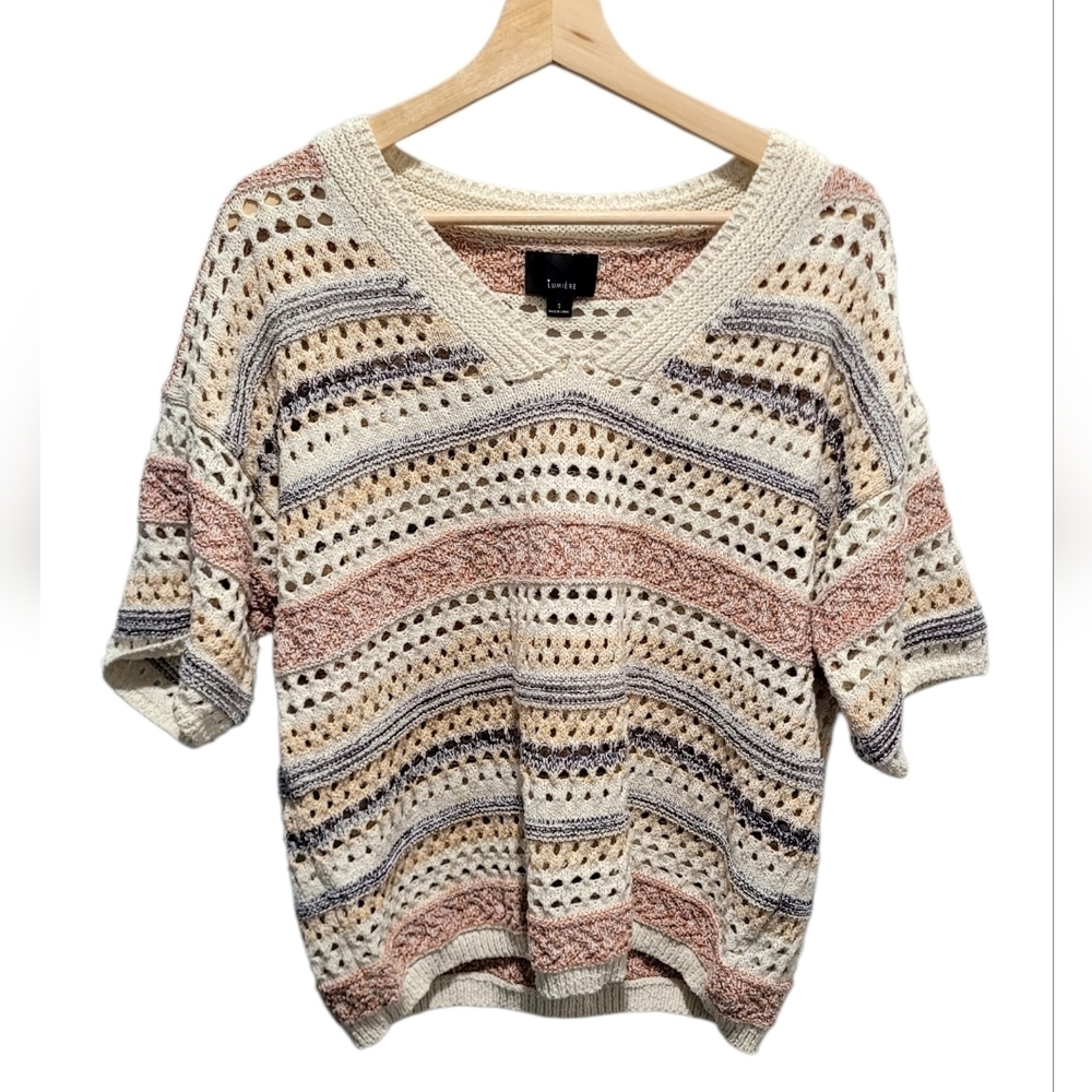 Lumiere Crochet Open Knit Multi Sweater Top
